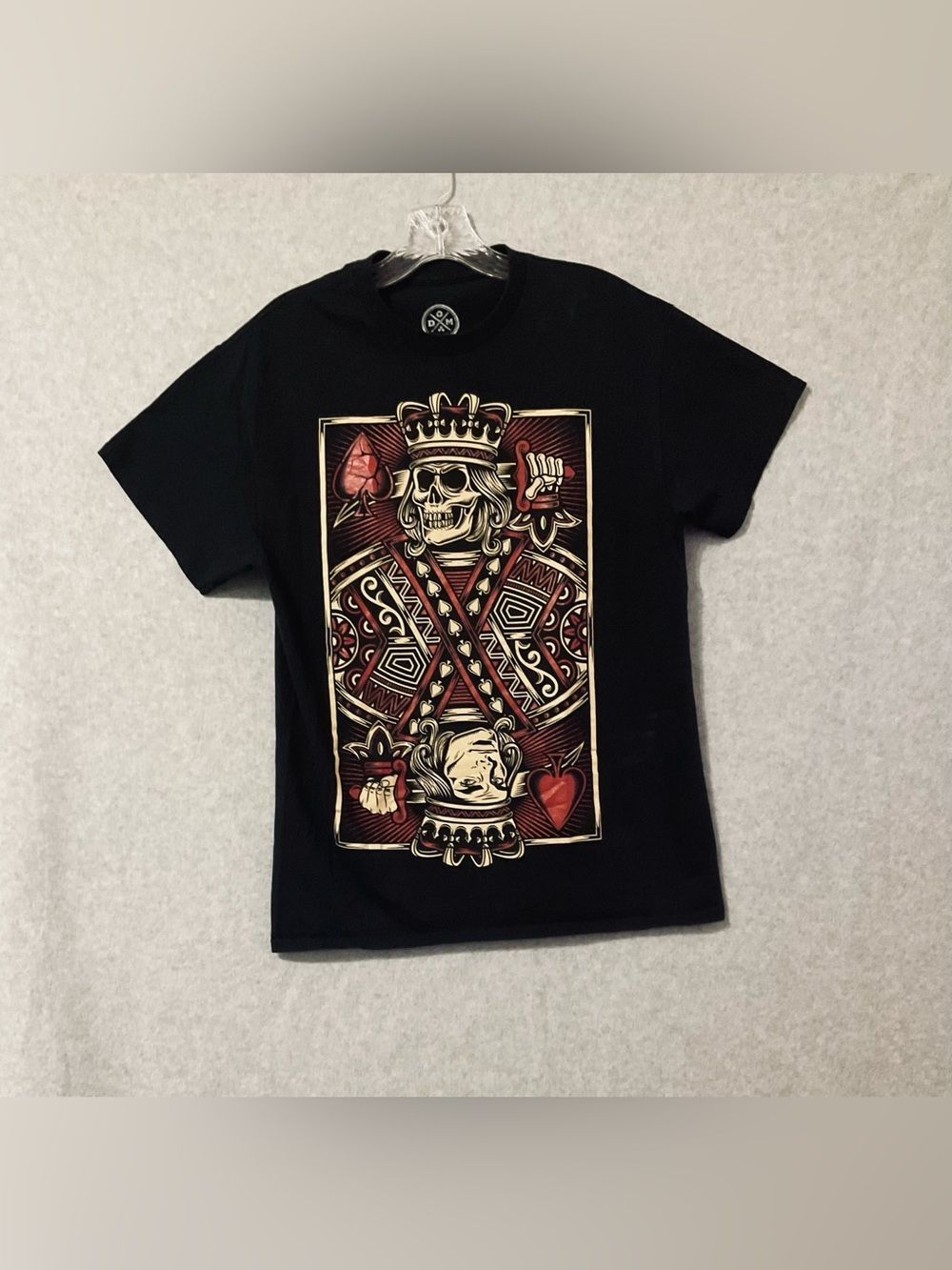 DOM Black Graphic King Skull Playing Card T-Shirt SZ M